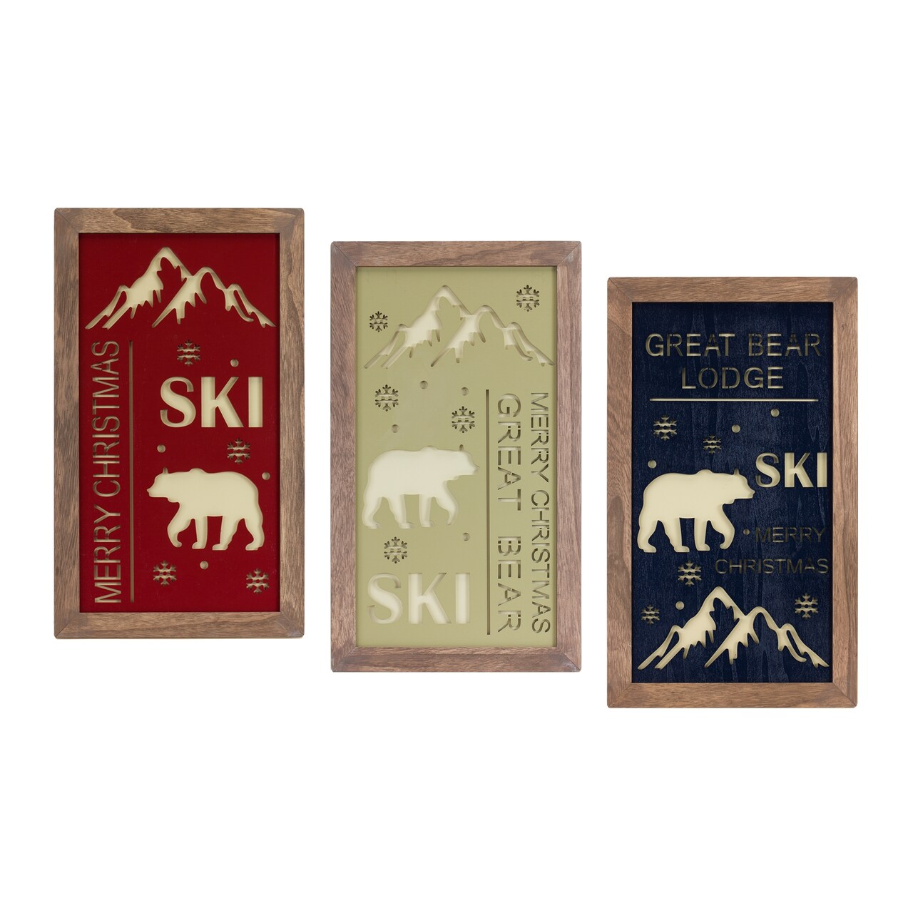 Melrose Ski Lodge Rectangular Christmas Wall Plaques - 20.75" - Set of 3
